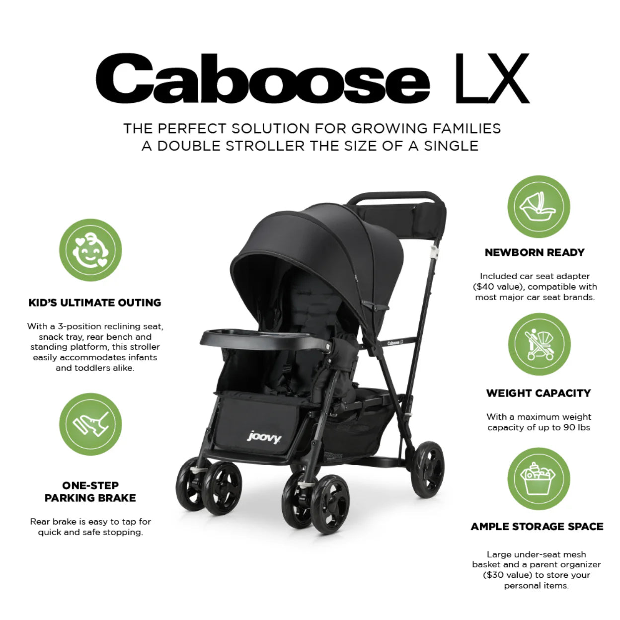 Joovy Caboose LX Tandem Stand On Stroller Black